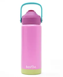 Bonfino Insulated Stainless Steel Water Bottle, Leakproof, Soft Handle Grip, Odour Free, 500mL, 3 Years+ - Pink