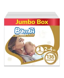 Bambi Baby Diapers Jumbo Box Size 1 - Pack of 136