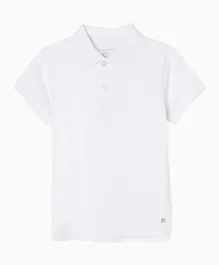 Zippy Ribbed Collar Polo T-Shirt - White