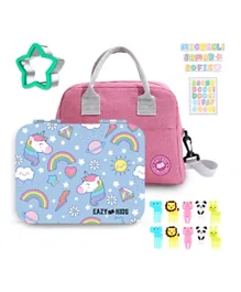 Eazy Kids Unicorn 4 Compartment Bento Lunch Box w/ Lunch Bag-Pink