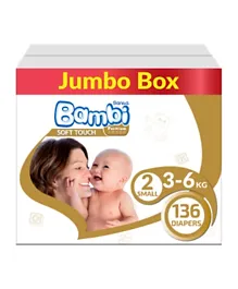 Bambi Baby Diapers Jumbo Box Size 2 - Small - 136 Diapers