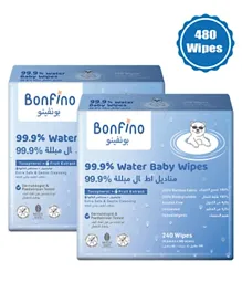 Bonfino 99.9% Water Baby Wipes - 480 Pieces
