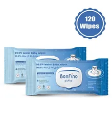 Bonfino 99.9% Water Baby Wipes - 120 Wipes