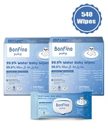 Bonfino 99.9% Water Baby Wipes - 540 Wipes