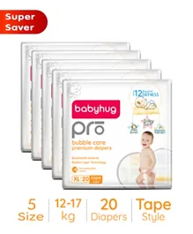 Babyhug Pro Bubble Care Premium Tape Style Diapers Size 5 - 100 Pieces