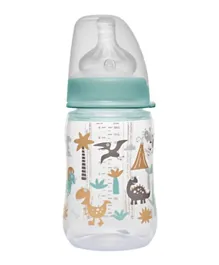Nip Wide-Neck Pp Bottle With Round Silicone Teat - Green Dino - 260 Ml