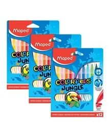 Maped Jungle Color Peps Felt Tip Pens Multicolor Pack of 3 - 12 Pieces Each