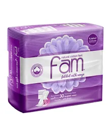 Fam Sanitary Pads Maxi Folded With Wings Super - 30 Pieces