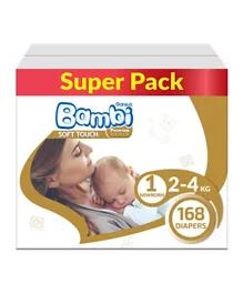 Bambi Baby Diapers Jumbo Box Size 1 For New Born - 168 Diapers