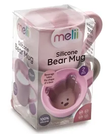 Melii - Silicone Mug Bear Pink & Grey - 2 pack