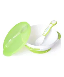 Kidsme Suction Bowl With Ideal Temperature Feeding Spoon Set - Lime