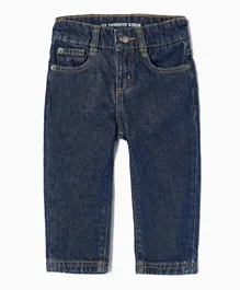 Zippy Front Pockets Button Closure Jeans - Dark Blue