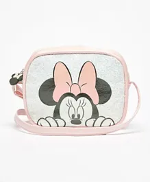 Disney Minnie Mouse Print Crossbody Bag with Zip Closure - Pink