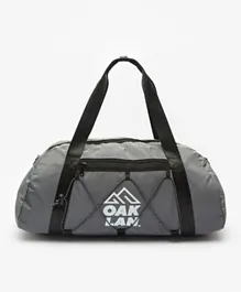 Oaklan by ShoeExpress Logo Print Duffel Bag with Detachable Strap and Zip Closure - Grey