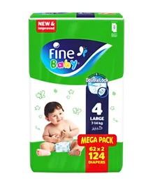 Fine Baby Diapers, Size 4, Large 7–14kg, Jumbo pack of 124 diapers