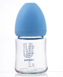 Luqu Glass Feeding Bottle Wide Neck 120ml Blue
