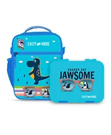 Eazy Kids Bento Boxes wt Insulated Lunch Bag Combo- Jawsome Shark Blue