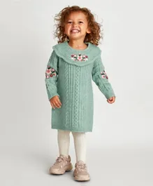 مونسون تشيلدرن فستان مطرز للأطفال بالحياكة - أخضر