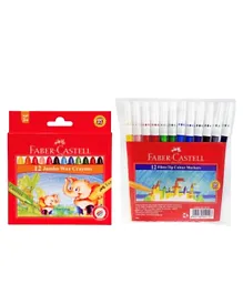 Faber-Castell Jumbo Wax Crayons with Fibre Tip Colour Markers - 24 Pieces