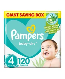 Pampers Baby-Dry Taped Diapers with Aloe Vera Lotion Giant Saving Box Size 4 - 120 Pieces