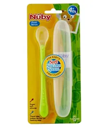 Nuby Soft Silicone Feeding Spoon with  Case - Green