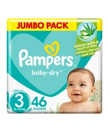 Pampers Baby-Dry Taped Diapers with Aloe Vera Lotion Jumbo Box Size 3 - 46 Pieces