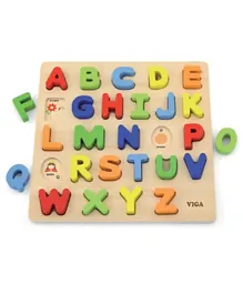 فيغا - أحجية قطع تركيب خشبية بتصميم حروف أبجدية كبيرة  - متعددة الألوان