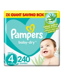 Pampers Baby-Dry Diapers Up to 100% Leakage Protection Over 12 Hours Size 4 - 240 Baby Diapers