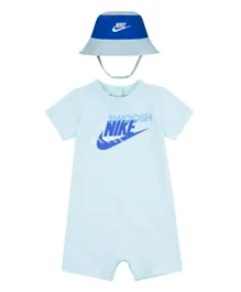 Nike Swoosh Logo Graphic Romper With Hat - Blue
