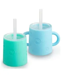PopYum Silicone Training Cup with Straw Lid, 2-Pack for Baby - Blue, Green