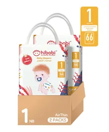 Hibobi -Ultra Soft Absorbent Newborn Diapers - Size 1 - 2-4Kg - 66Pcs - Pack Of 2