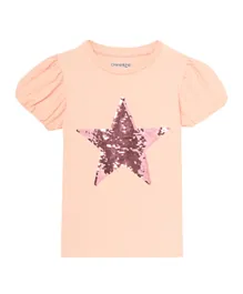 Cheekee Munkee Star Embellished Puffed Sleeve T-shirt - Coral