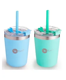 PopYum - 9oz Insulated Stainless Steel Kids Cup with Straw - Blue and Mint Green - 2-packs