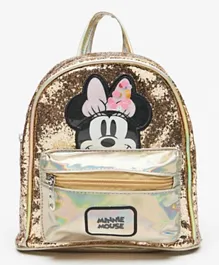 Disney - Minnie Mouse Applique Backpack With Adjustable Strap And Zip Closure - Gold