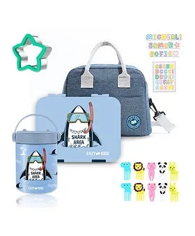 Eazy Kids - Shark Lunch Box & Tritan Water Bottle 450ml - Blue