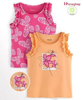 Pack of 2 Printed Sleeveless Tops for Girls - pale pink, Girls