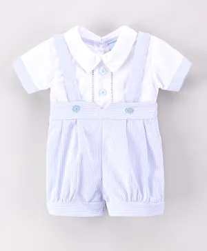 Rock a Bye Baby Striped Dungaree And Shirt Set - Blue