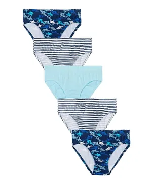 Minoti Boys Blue Shark Stripes  Underpants- Pack of 5 - Multicolor