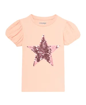 Cheekee Munkee Star Embellished Puffed Sleeve T-shirt - Coral