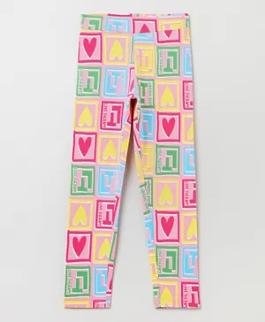 OVS Rectangle With Heart Printed Stretch Leggings - Pink