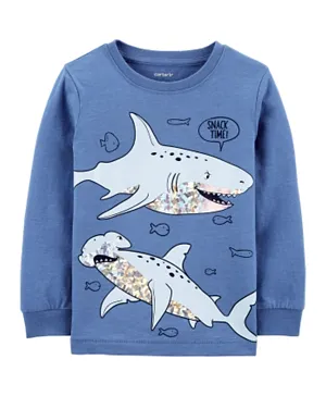 اوشكوش بيغوش - تيشيرت بتصميم سمك القرش  - أزرق