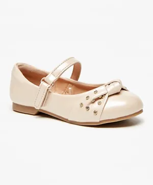 Juniors - Embellished Ballerina Shoes With Hook And Loop Closure - Beige