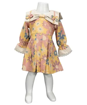 Finelook - Girl Floral Print Frock - Yellow