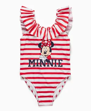 Zippy Minnie Mouse Striped V Cut Swimsuit - Red