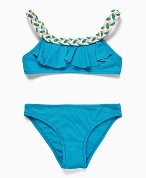 ملابس سباحة زيبي بدون أكمام قطعتين - أزرق