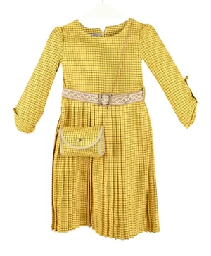 Finelook - Girl Printed Checked Dress with Bag - Yellow