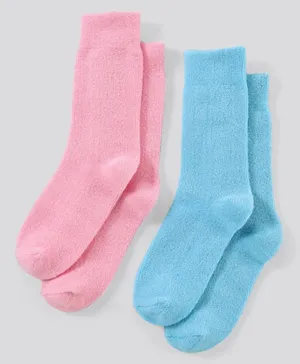 باين كيدز - طقم جوارب من قماش تيري الناعم المغسول المضاد للميكروبات  مكون من زوجين - لون أزرق ووردي
