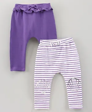 Bonfino Full Length Solid & Striped Diaper Leggings Pack Of 2 - Purple White