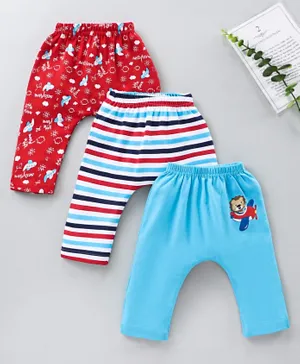 Babyhug Full Length Cotton Diaper Leggings Striped Pack of 3 - Blue Red