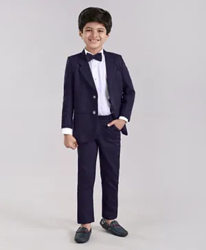 Babyhug Full Sleeves 3 Piece Party Suit With Bow Tie - Navy